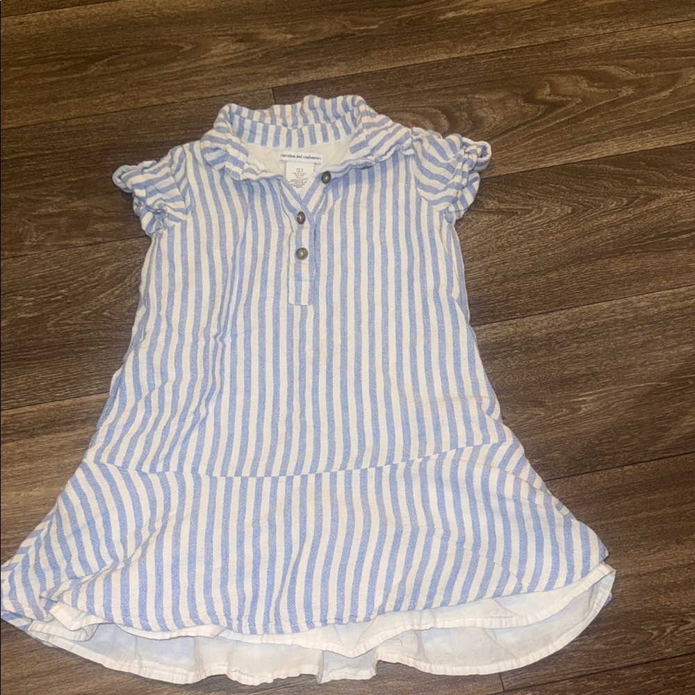 cupcakes & cashmere Blue & White Striped Ruffle Collar Short Sleeve Dress Top